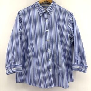LL Bean Womens Blue White Striped Wrinkle Resistant Cotton Button Down Shirt M